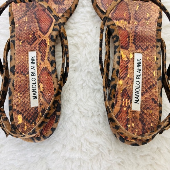 Manolo Blahnik Leopard Suede Leather Thong Flat Sandals size 38 US 7 - Picture 10 of 16